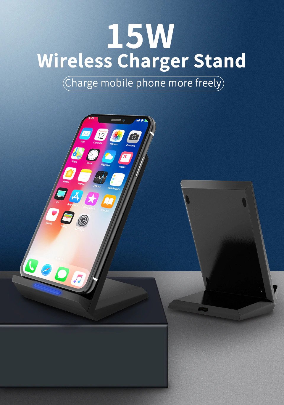 15W FAST WIRELESS CHARGER WITH STAND QUICK CHARGE